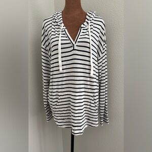 Market & Spruce Navy and White Striped Hoodie